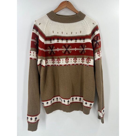 Vintage JCPenney Women Size L Acrylic Brown Red Nordic Snowflake Knit Sweater - Picture 1 of 7